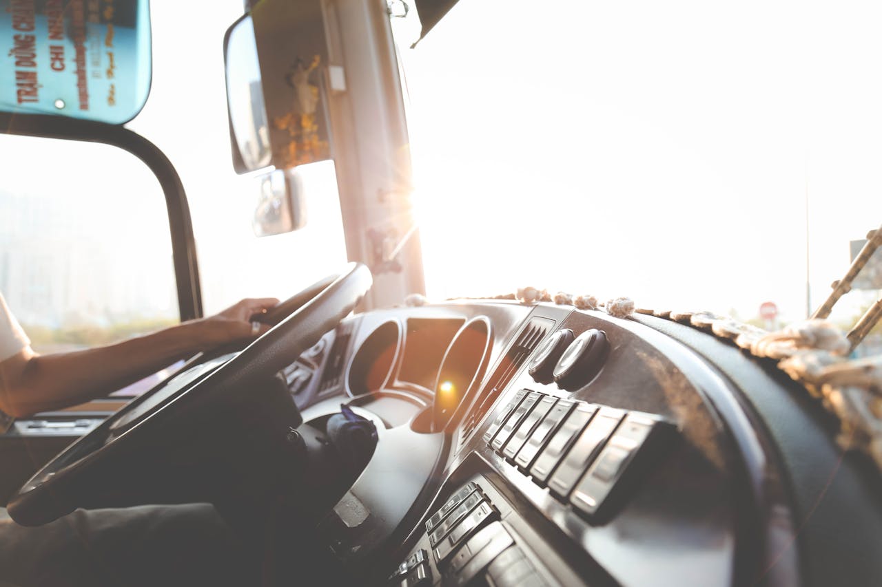 inside view of truck and steering wheel